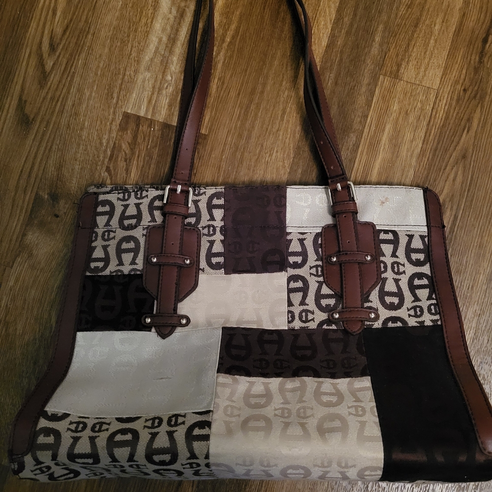 Etienne Aigner Patchwork Tote in Brown and Cream